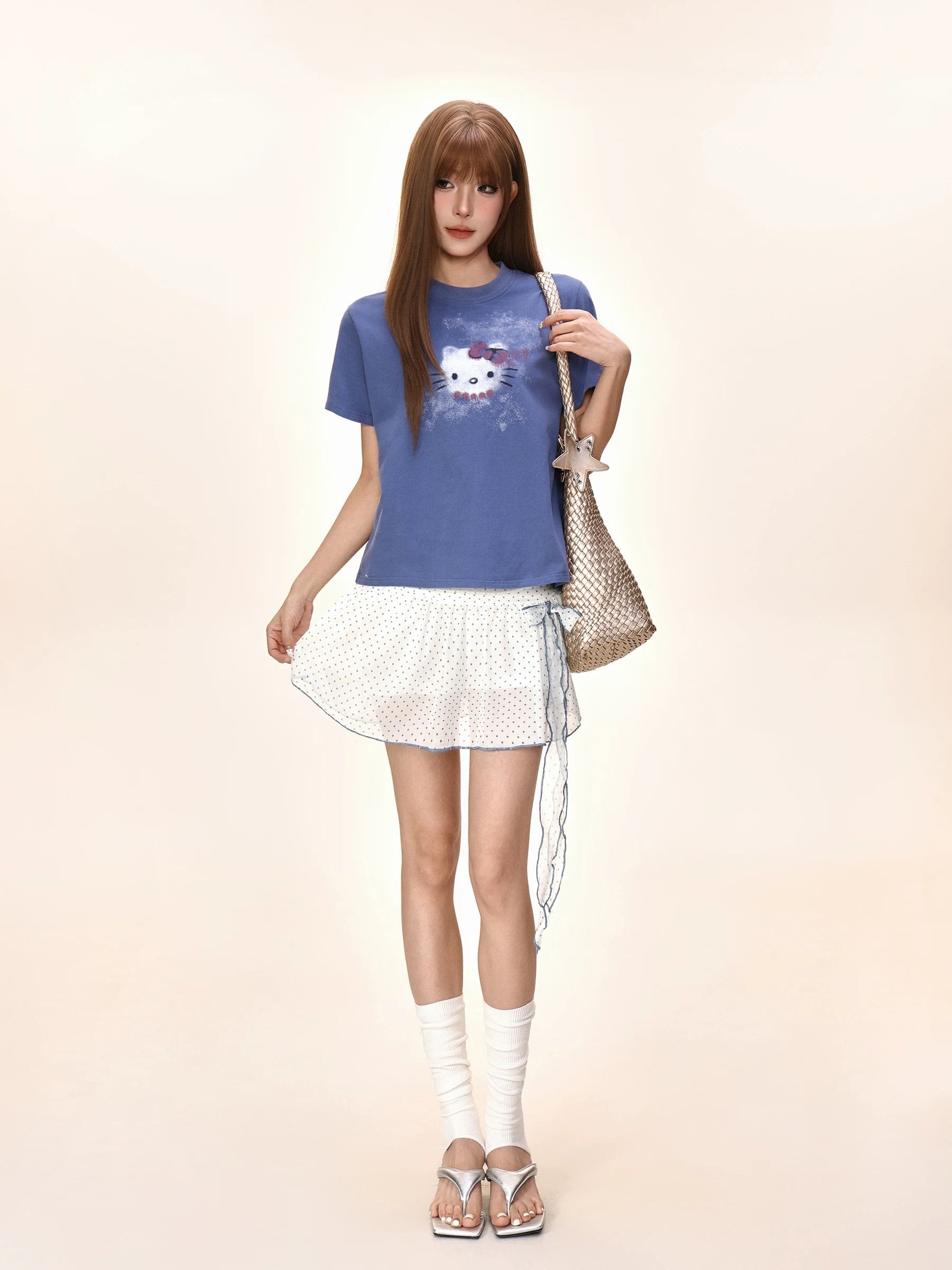 Blue Dot Beige Skirt SK28