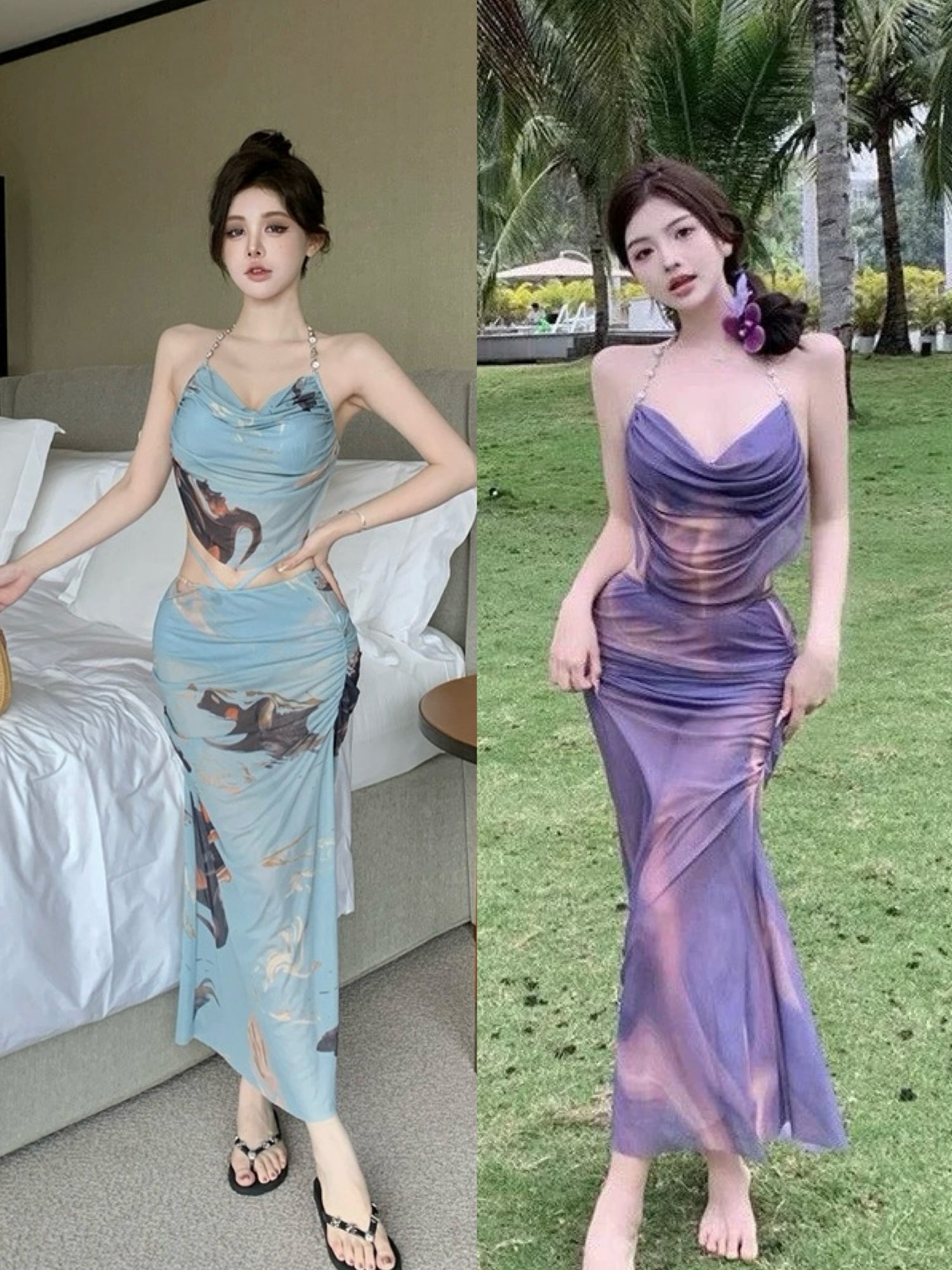 Ombre Mint Blue/ Purple Bikini BK26 Three Piece Set (S)