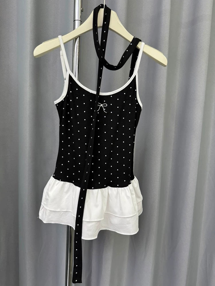 Mini Polka Dot White Layered Bottom Top With Strap