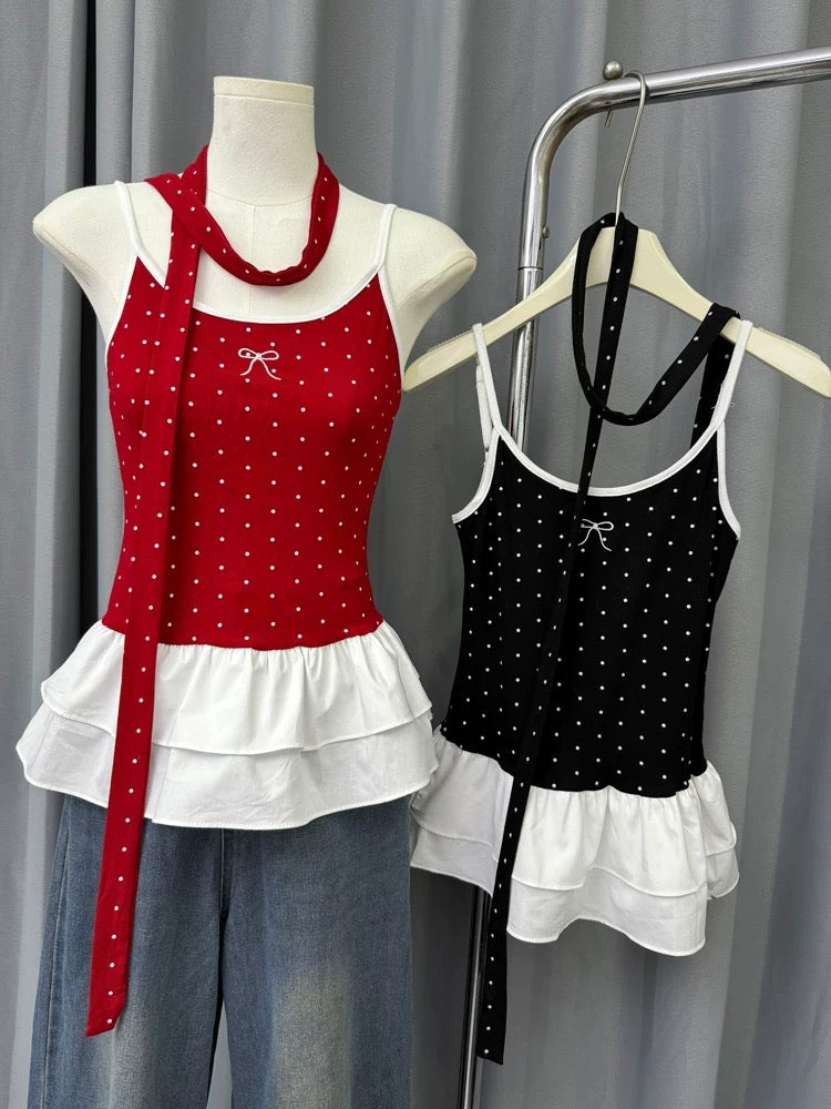 Mini Polka Dot White Layered Bottom Top With Strap