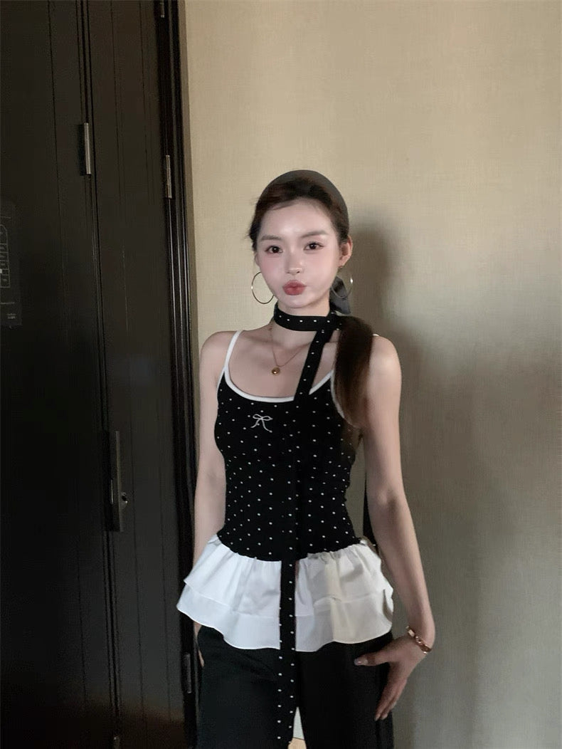 Mini Polka Dot White Layered Bottom Top With Strap