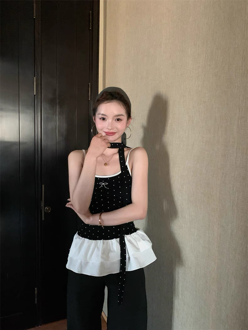 Mini Polka Dot White Layered Bottom Top With Strap