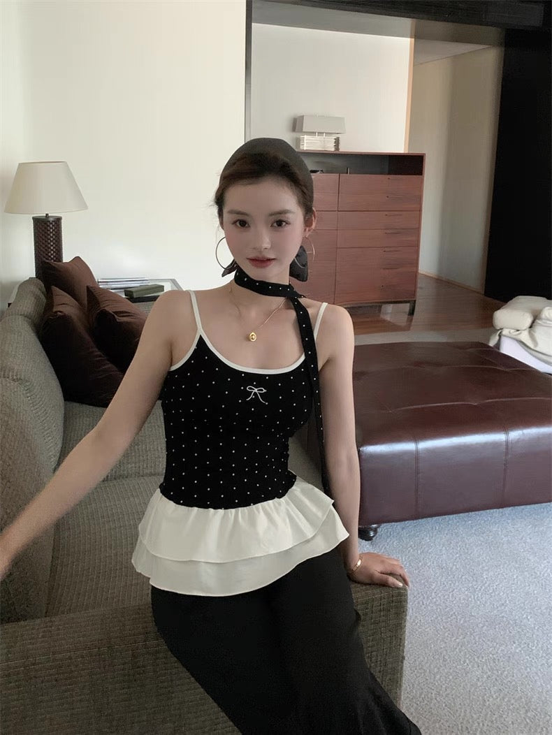 Mini Polka Dot White Layered Bottom Top With Strap