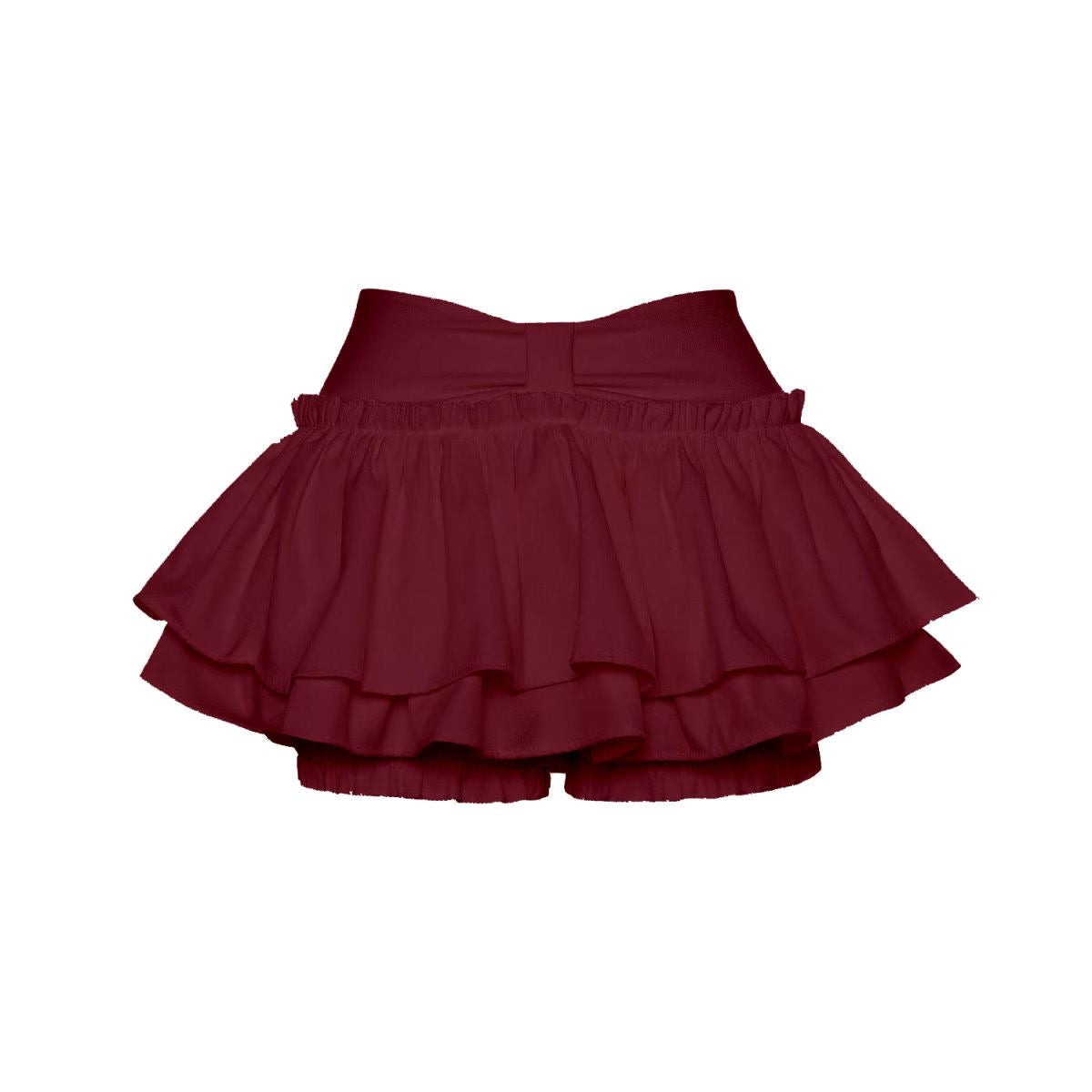 Wine Red Bow Middle Waist Puff Latern Skirt Short SK24 (S, M)