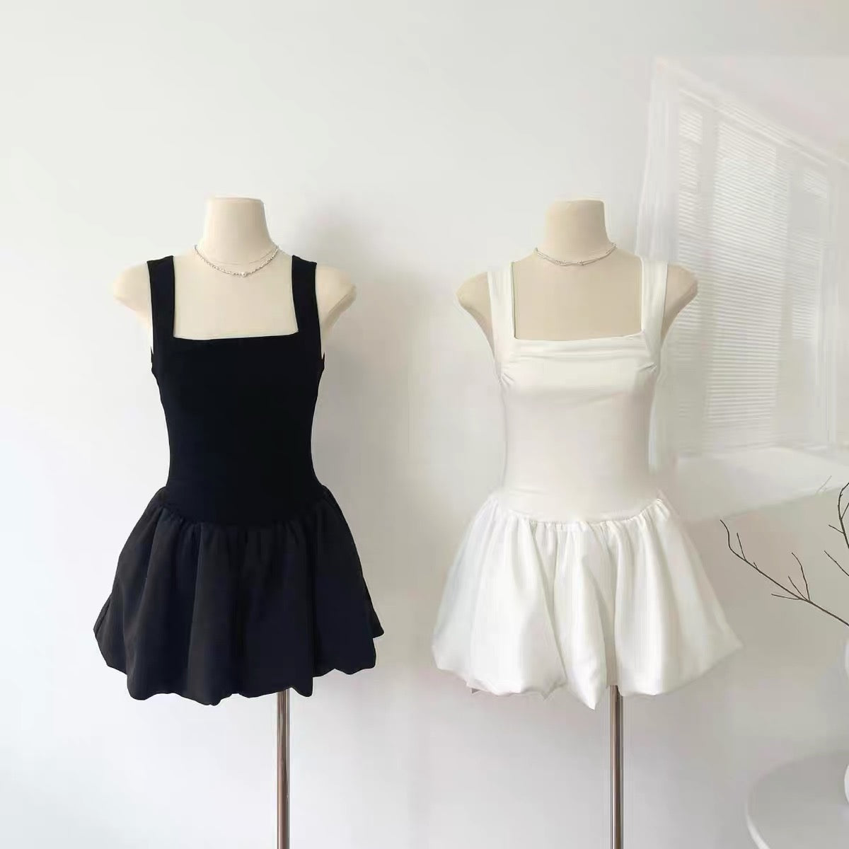 Enan Lantern Mini Dress (White)