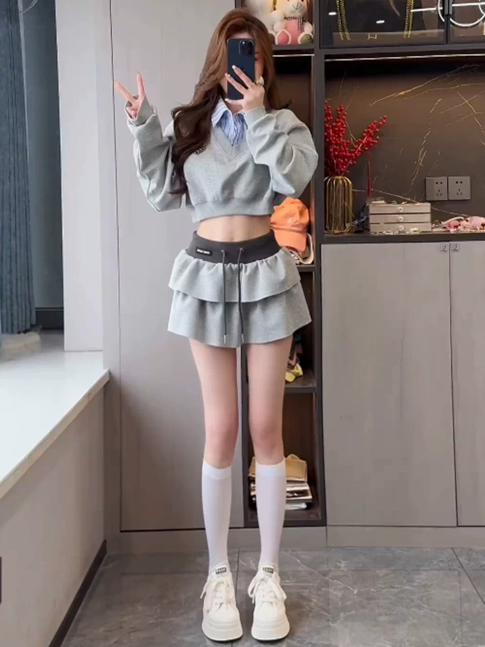 Navy Low Waist Cake Short Skirt