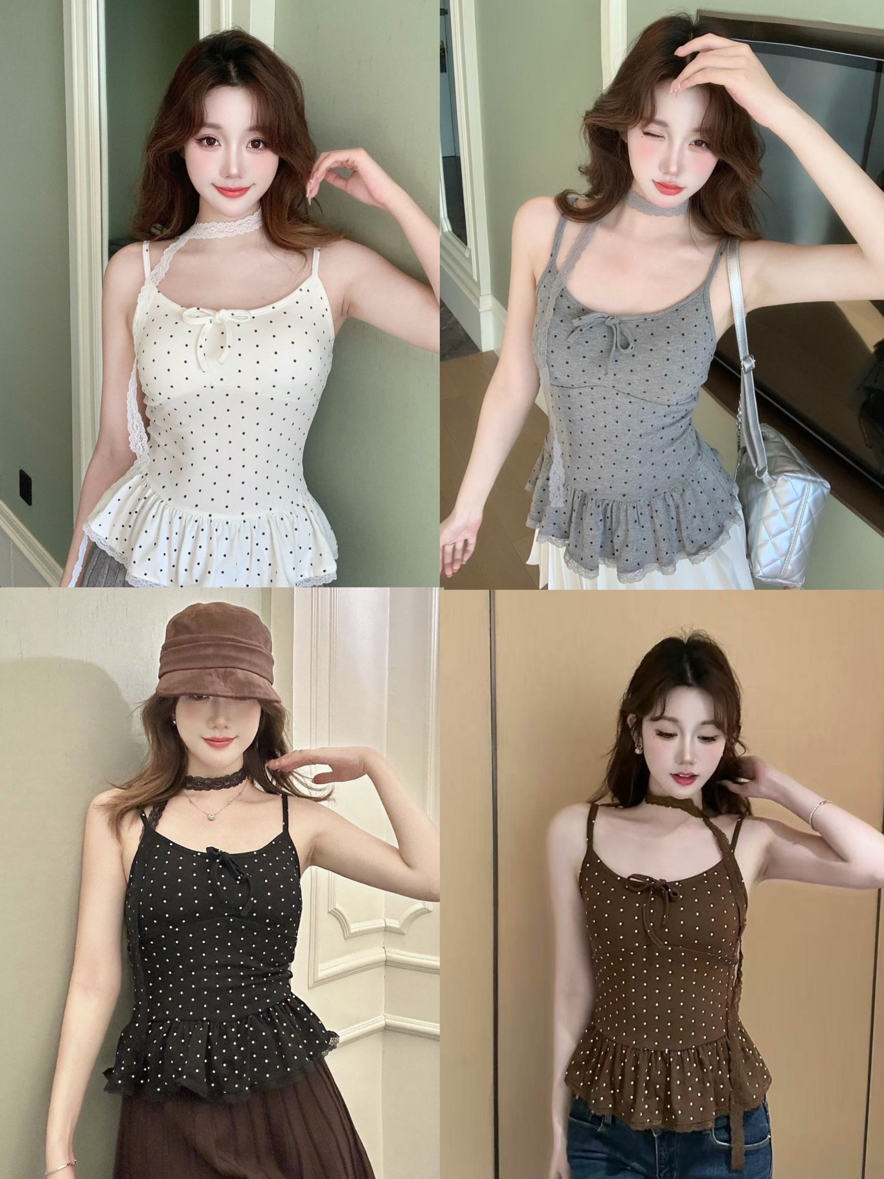 Polka Dot Top With Collar Strap