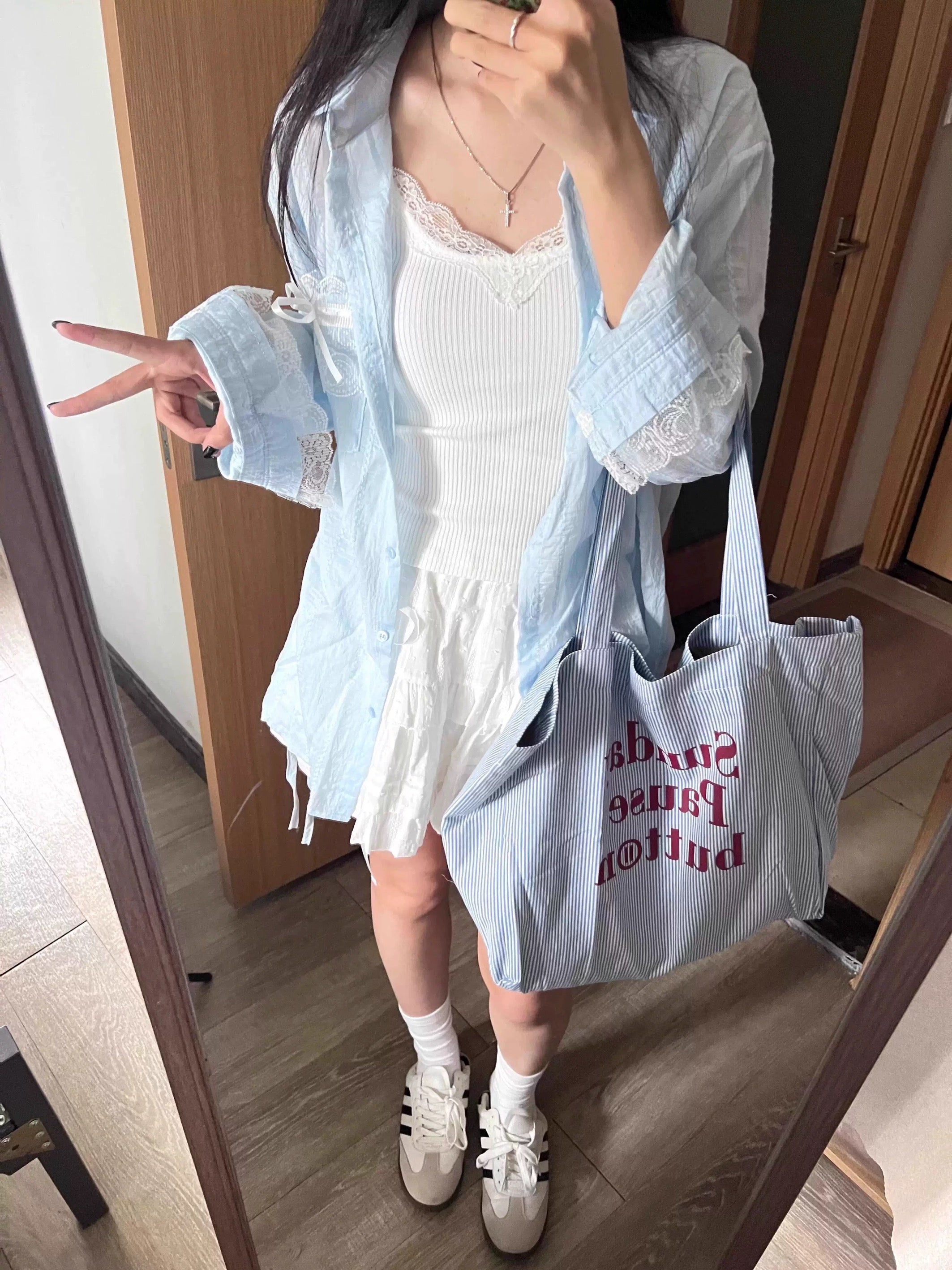 Baby Blue Mix Laces Long Sleeve Shirt
