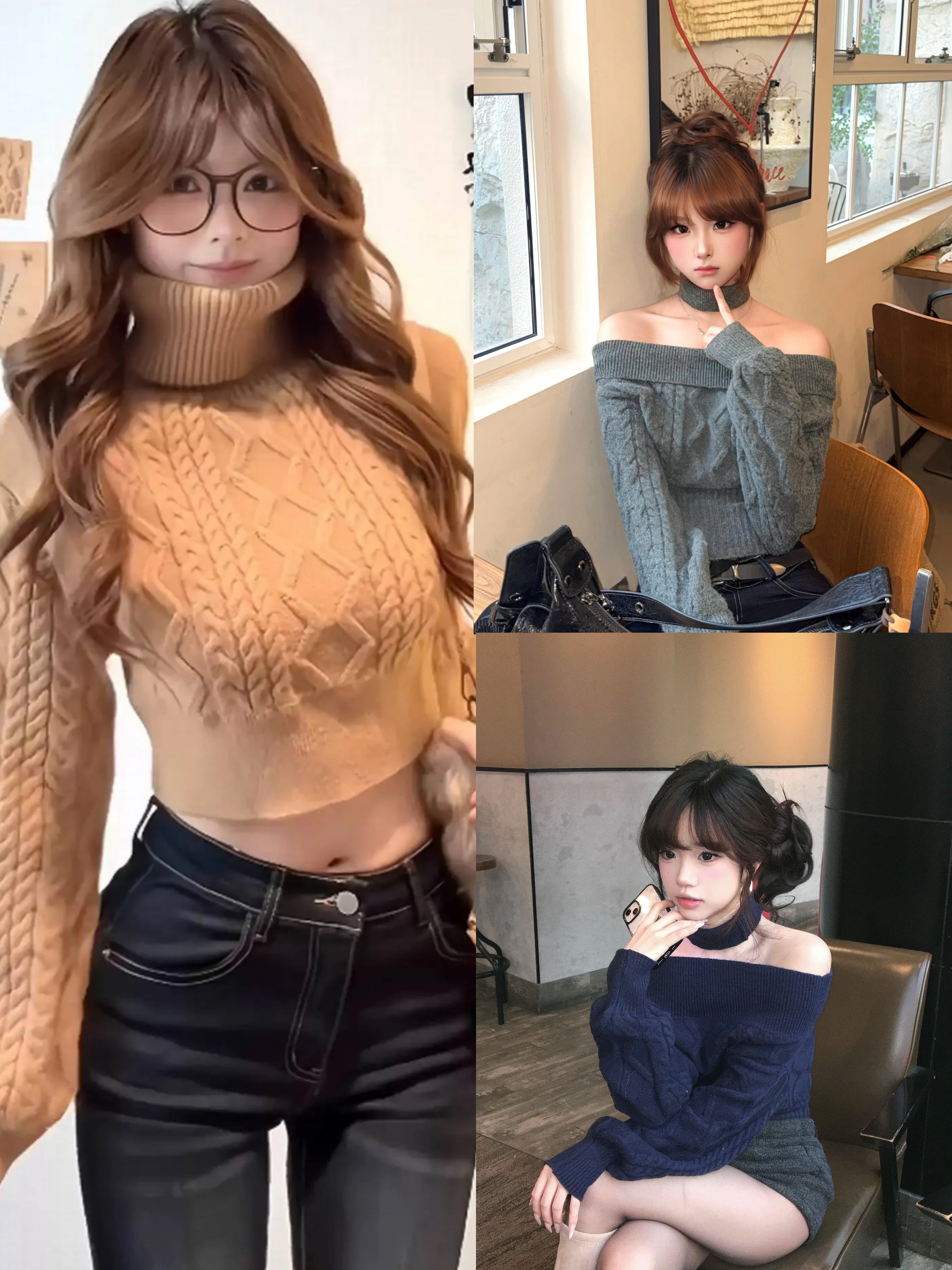 Multi Wear Off Shoulder Long Sleeve Crop Knitted Top With Collar