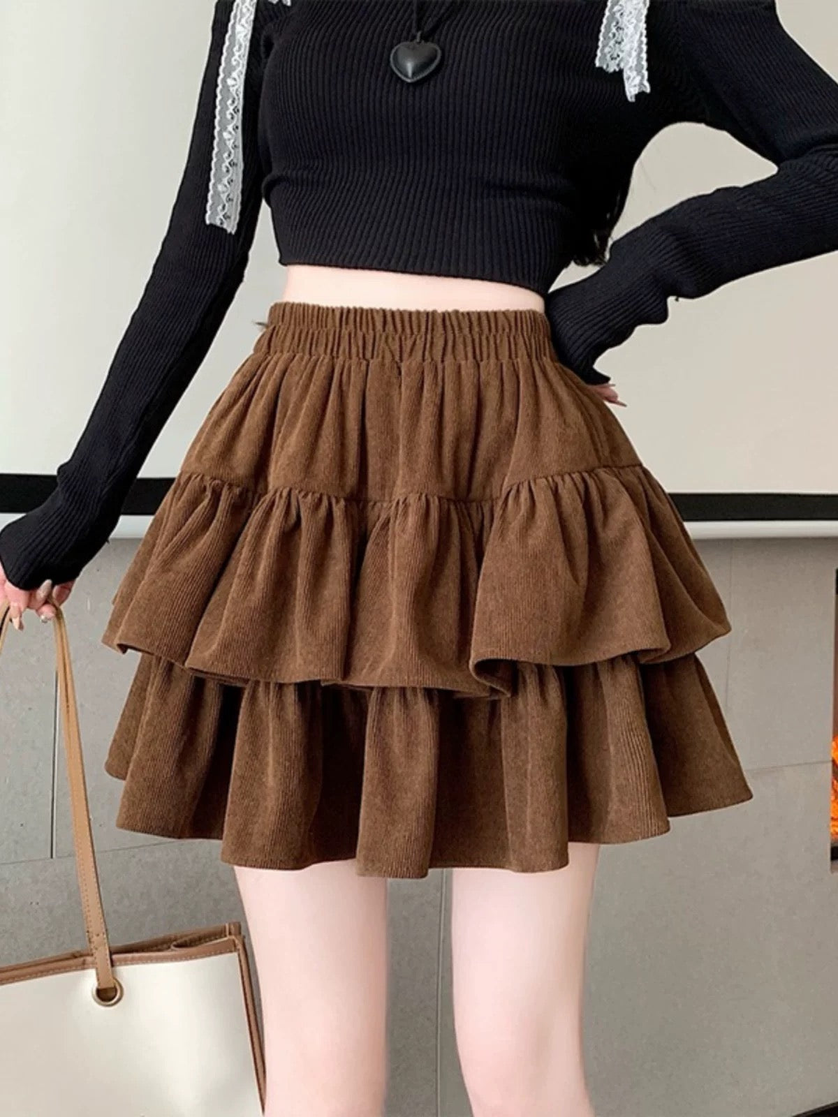 Corduroy/Cream Two Layer Skirt