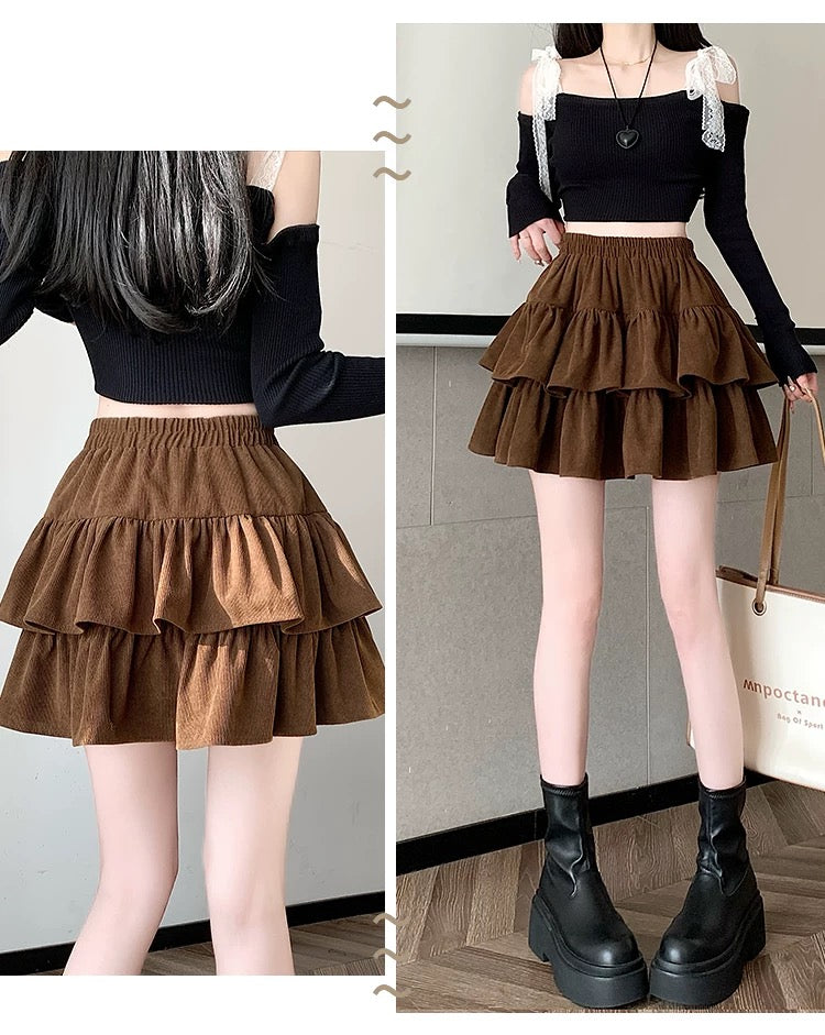 Corduroy/Cream Two Layer Skirt