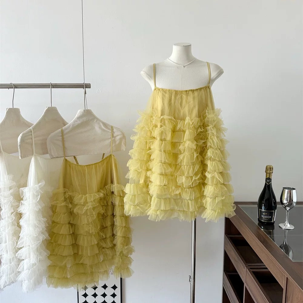 Cream Mesh Long Top