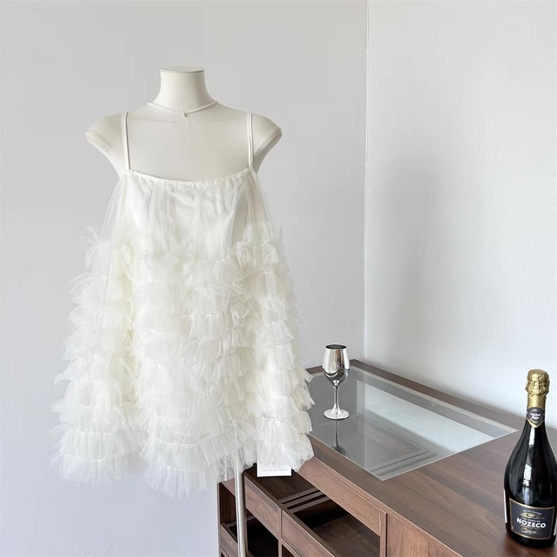 Cream Mesh Long Top