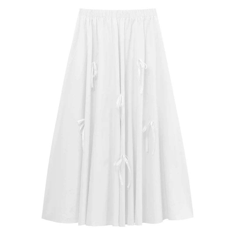 White Ribbons Sleeveless White Top + Skirt Two Piece Set