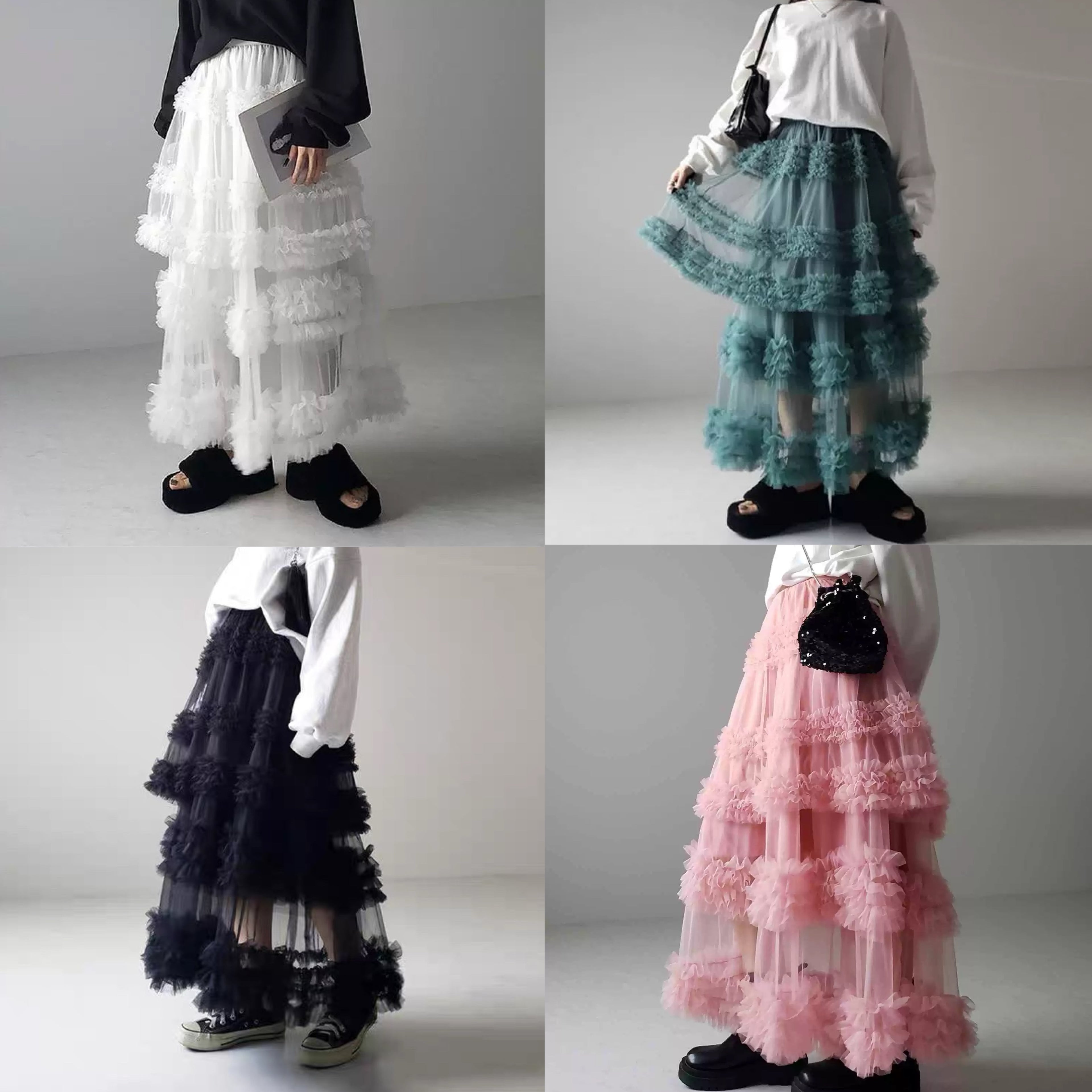 White Jelly Mesh Long Skirt