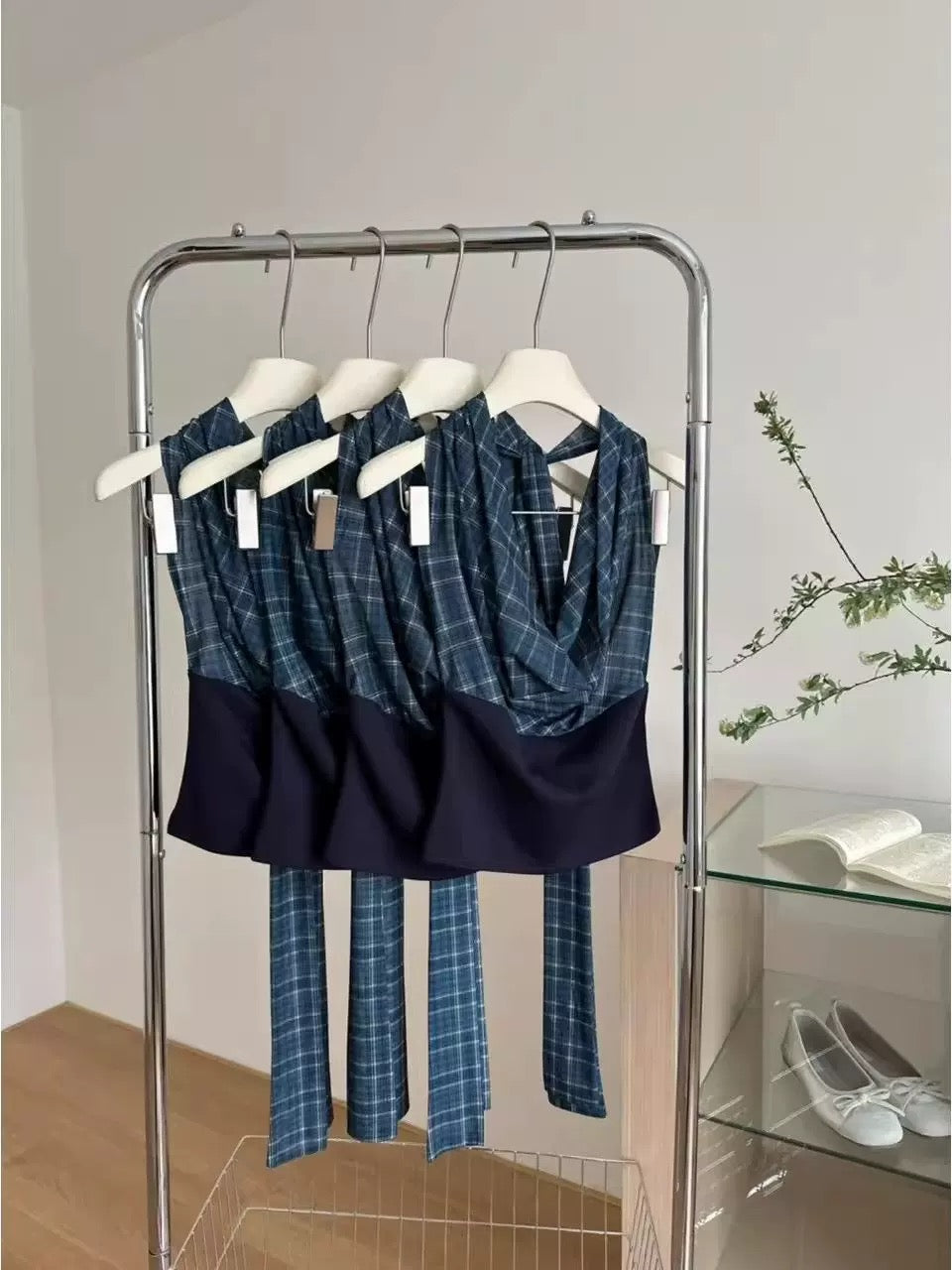 Navy Deep V Collar Top