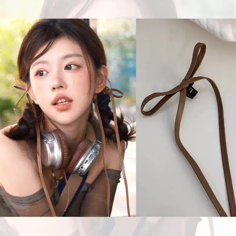 R009 Leather Ribbon Hair Clip