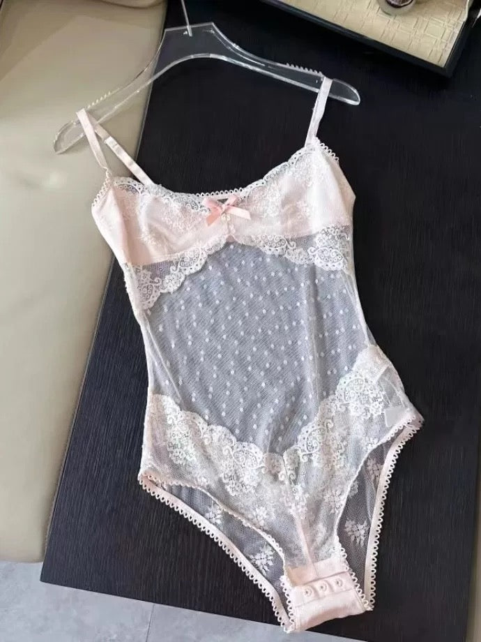 Pink Polka Dot Lacey Strap Suit Top