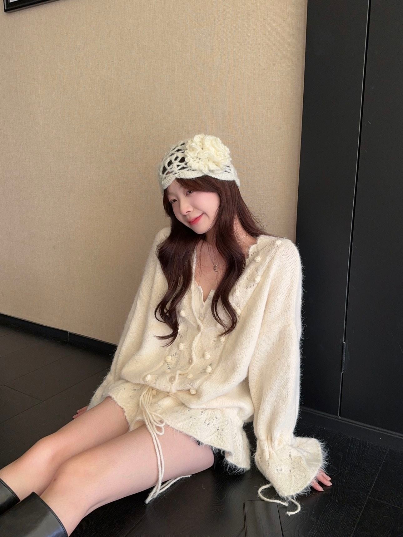 Lantern Sleeve Knitted Cardigan Top