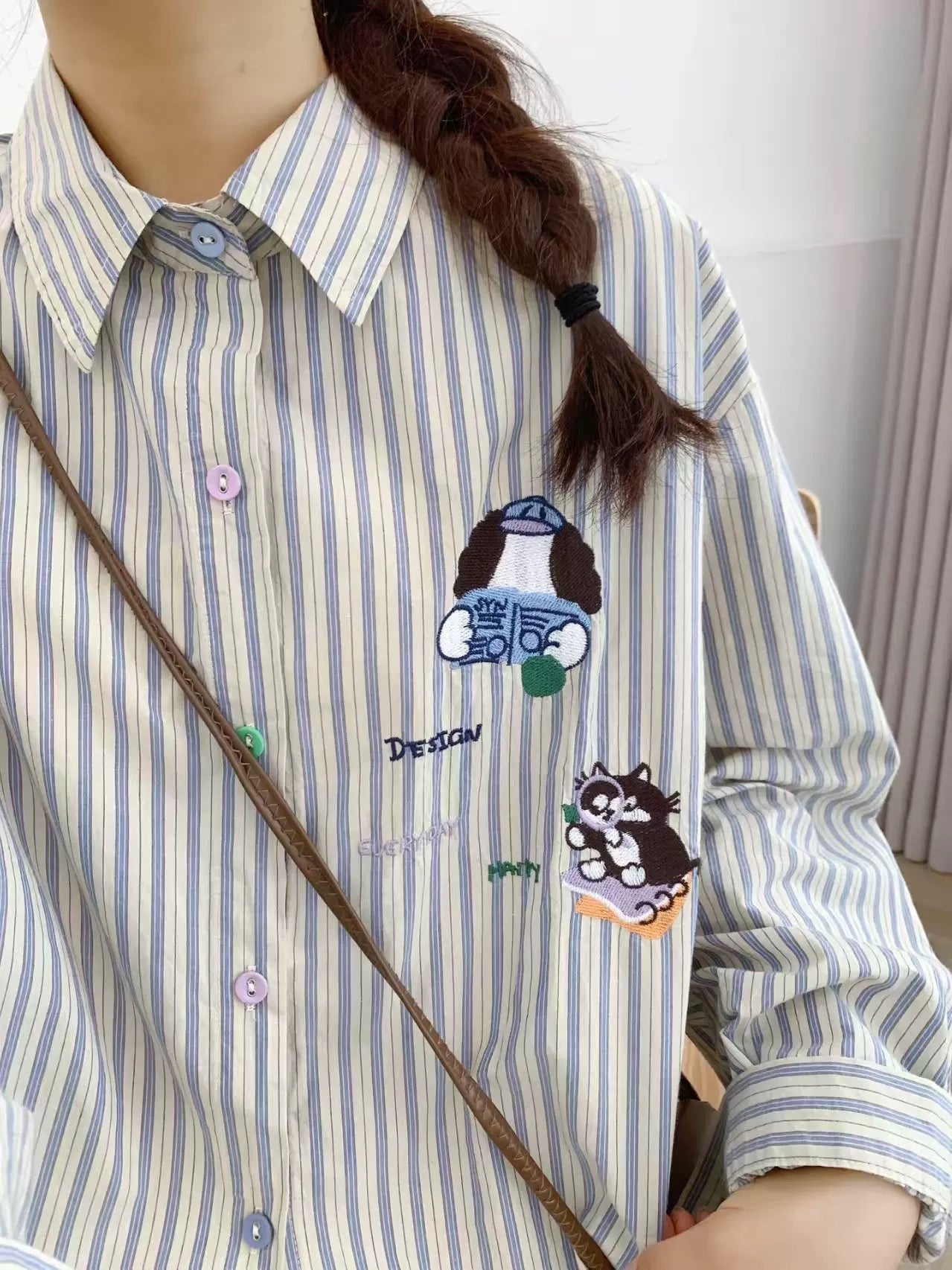 Color Button Stripe Long Sleeve Shirt