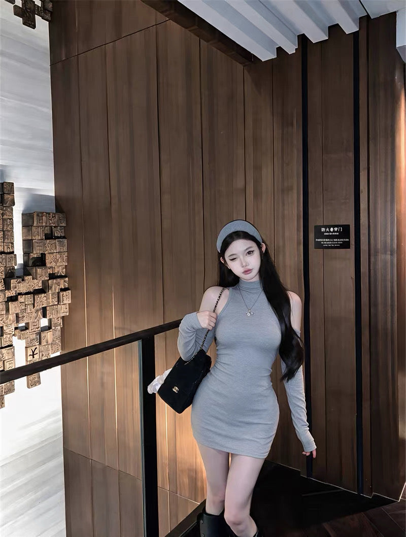 V Collar Black Grey Two Pieces Knitted Top