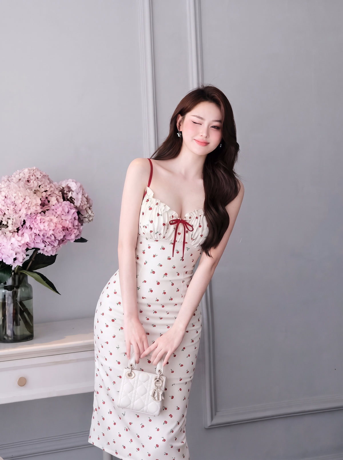 Mini Rose Cream Midi Long Dress