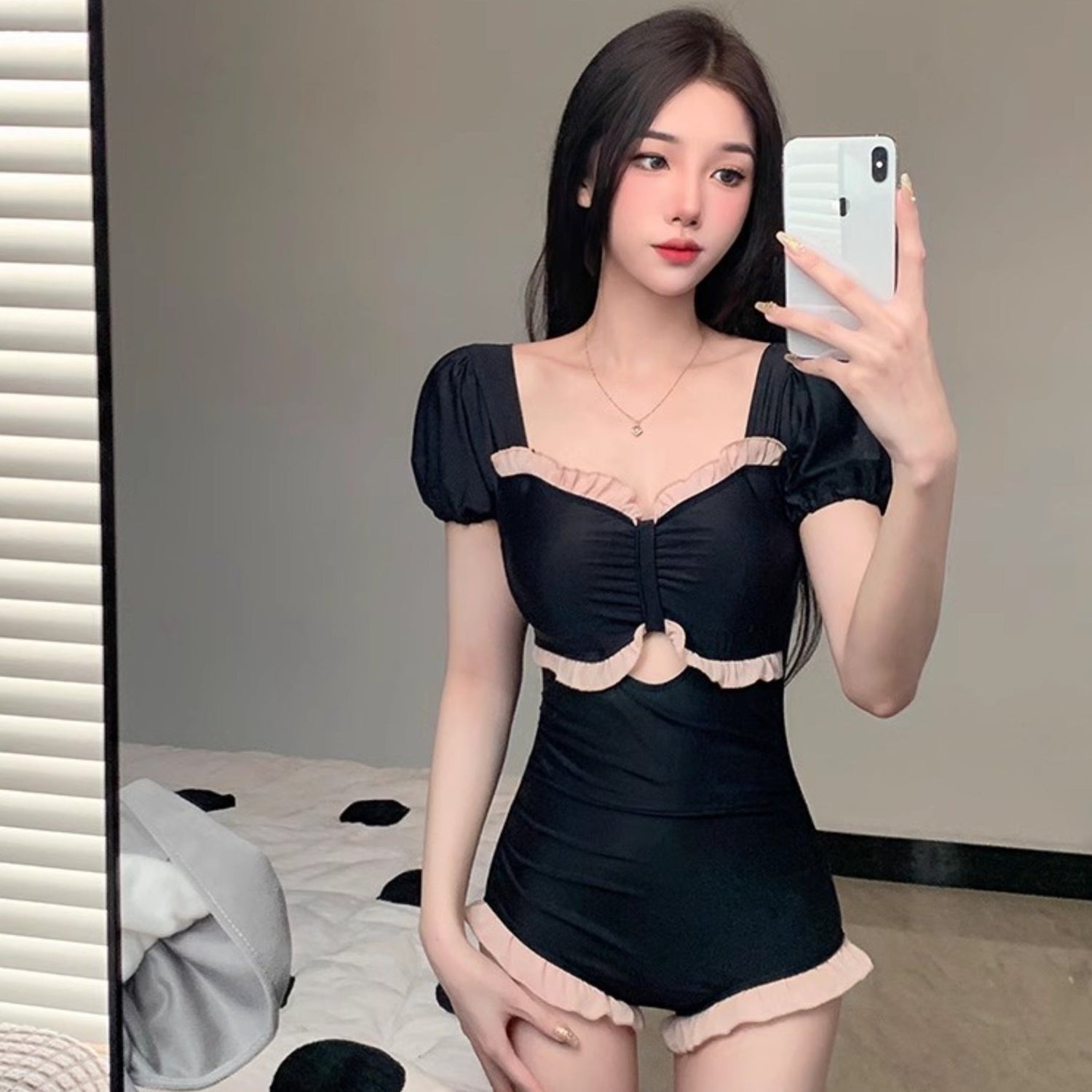 Ruffles Puff Sleeve BK02 Swimsuits (S)