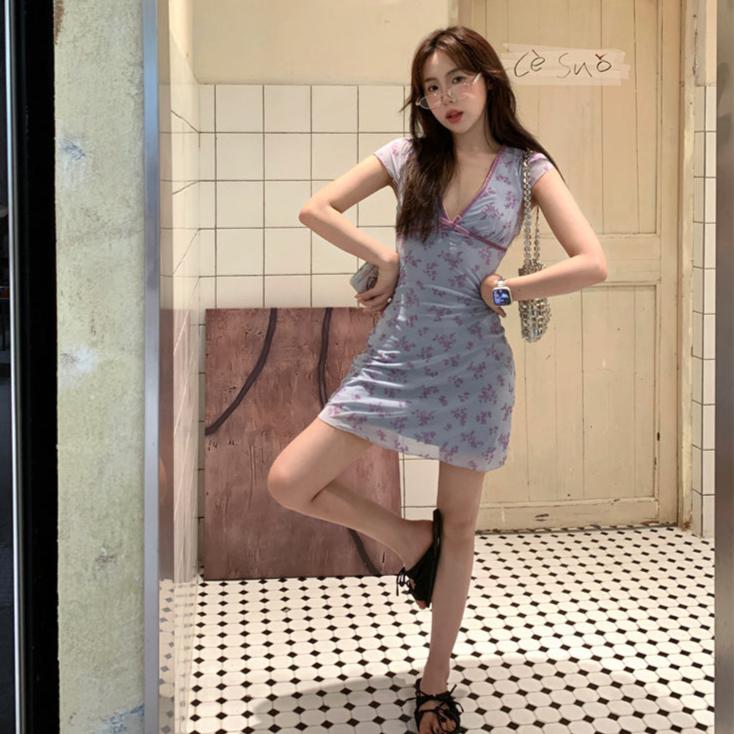 Purple Lavender V Collar Dress