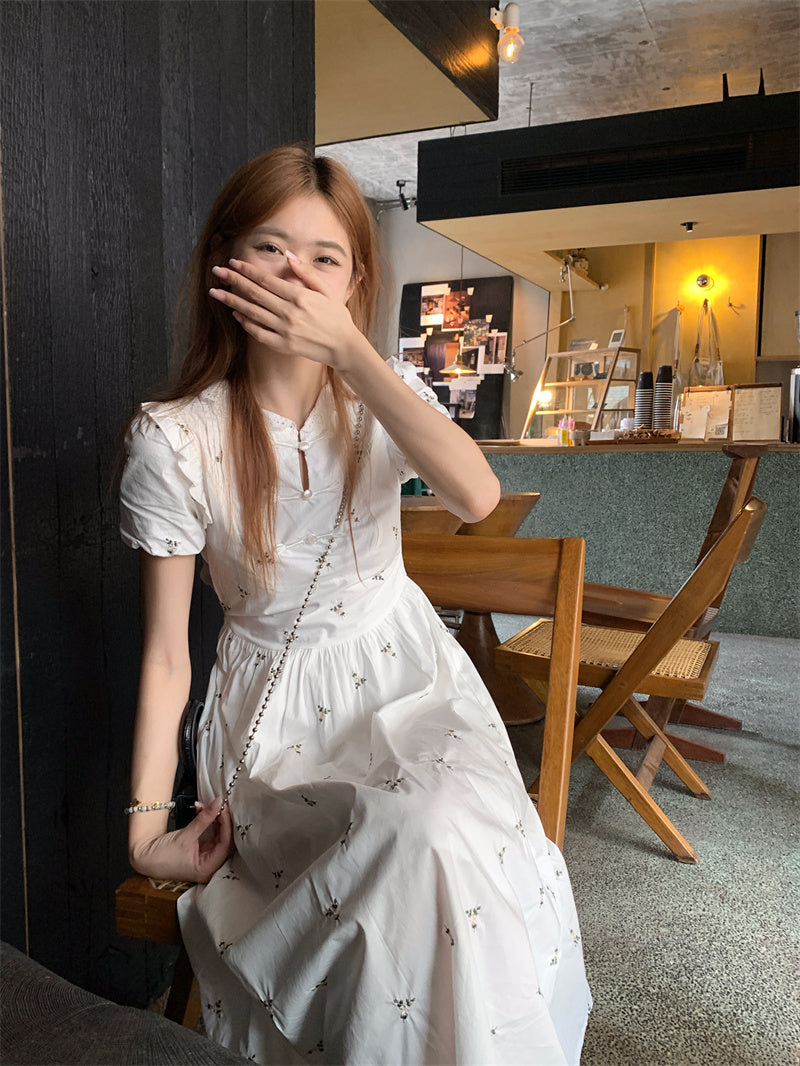 Traditional Collar White long dress (M)
