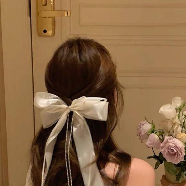 Mesh Pearl Ribbon Hair Clip