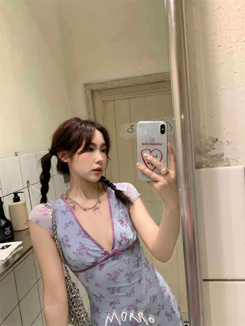 Purple Lavender V Collar Dress