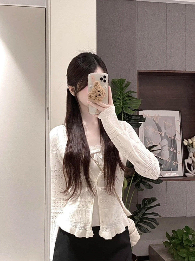 C019 Knitted Top + Cardigan Two Piece Set