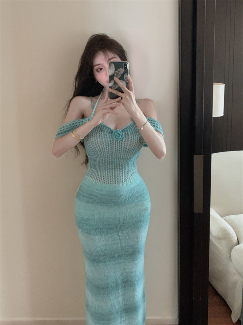 Mermaid Blue Midi Long Dress