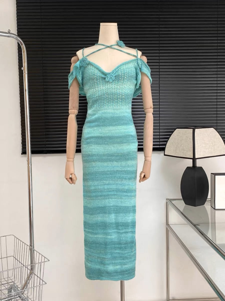 Mermaid Blue Midi Long Dress