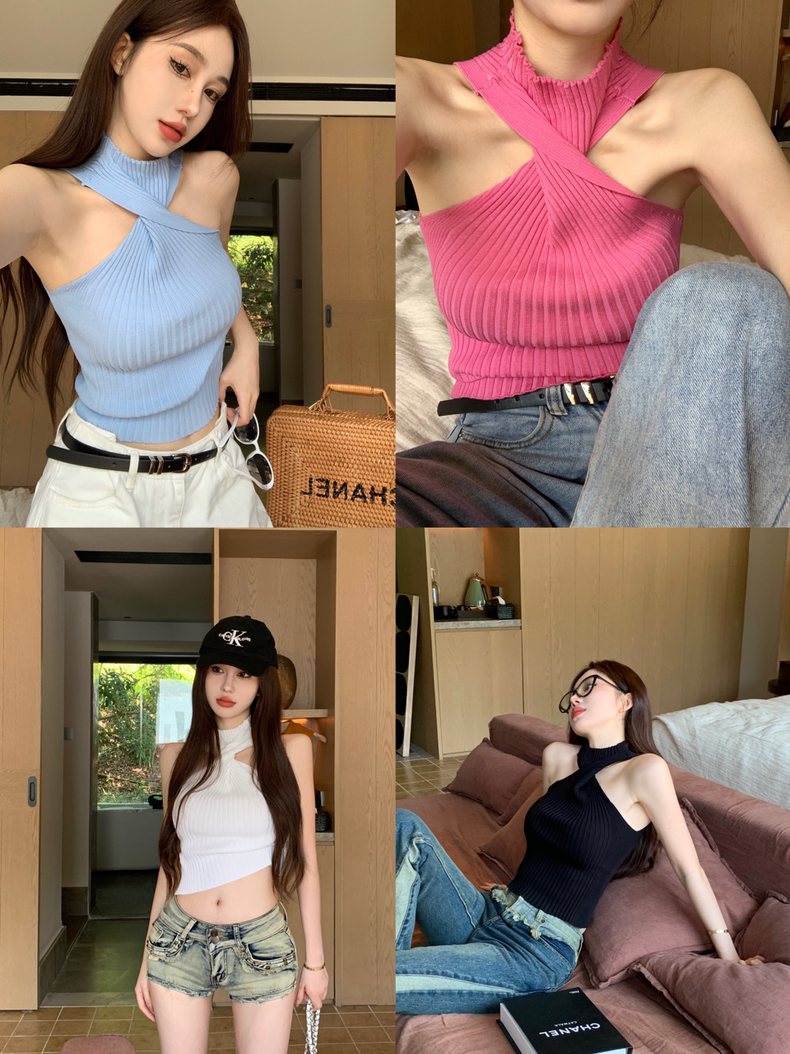 Halter Collar Sleeveless Knitted Top