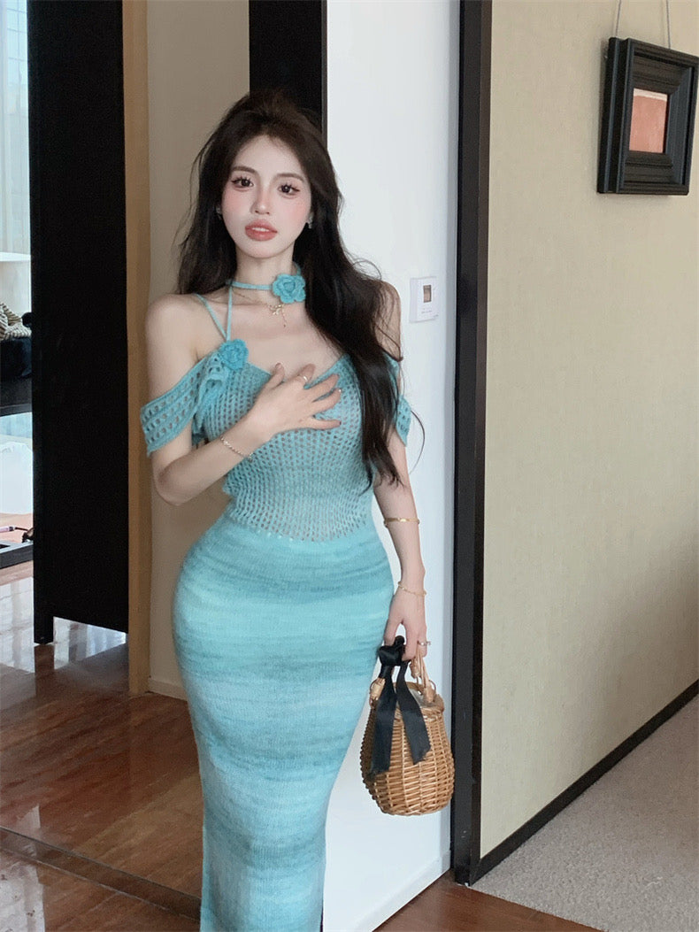 Mermaid Blue Midi Long Dress