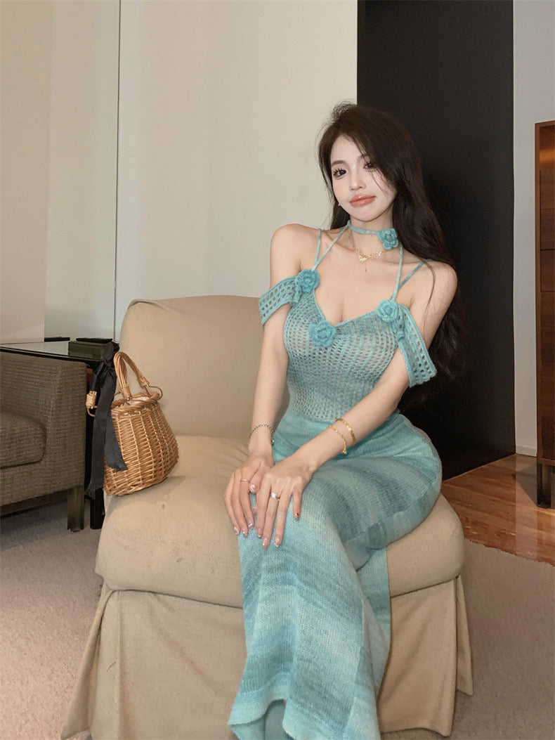 Mermaid Blue Midi Long Dress