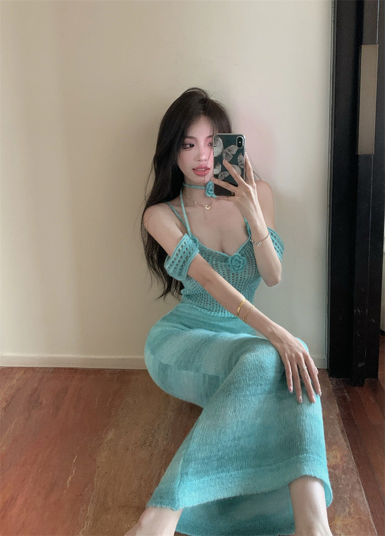 Mermaid Blue Midi Long Dress