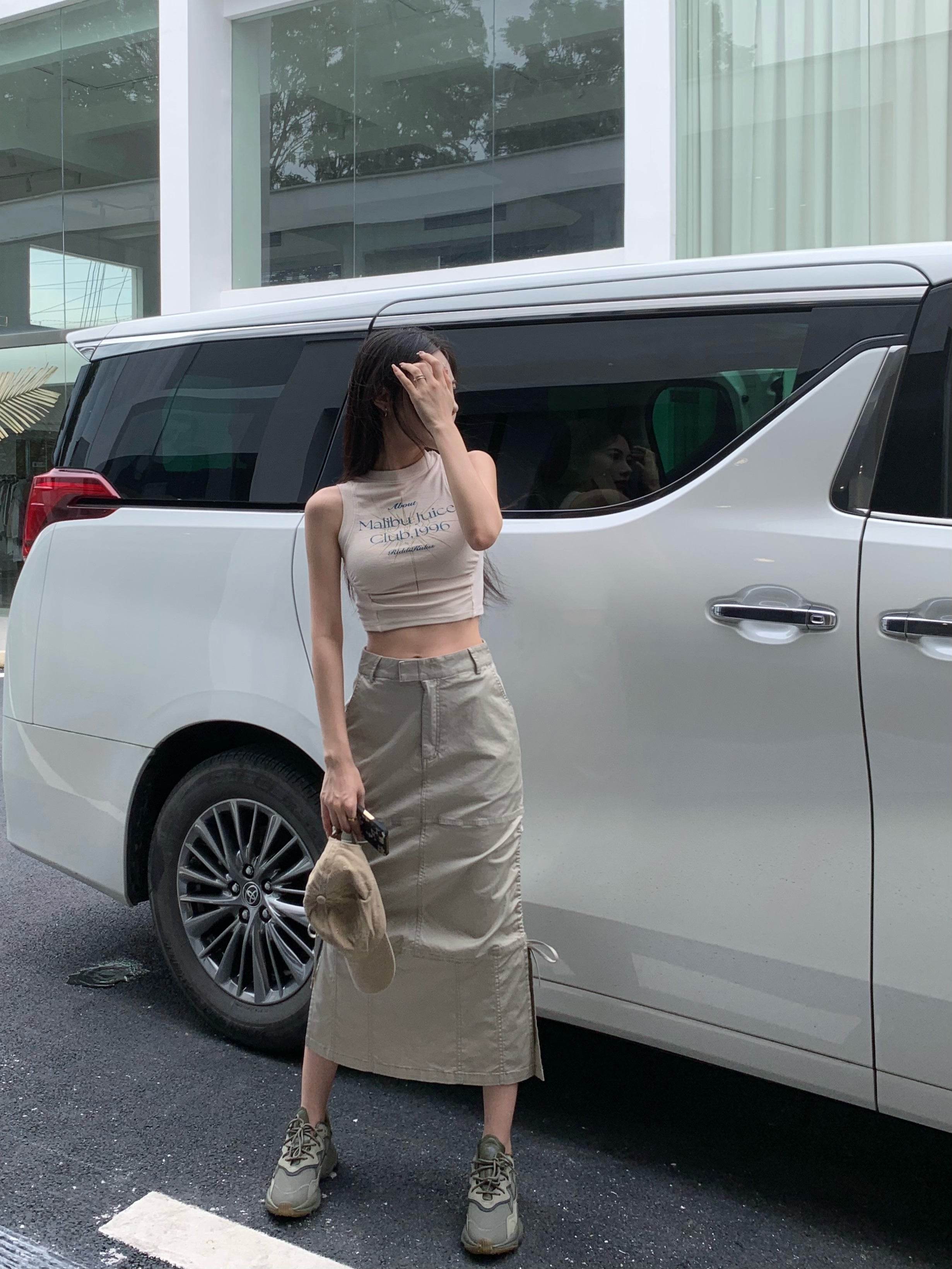 Middle Waist Cargo Long Skirt (S)
