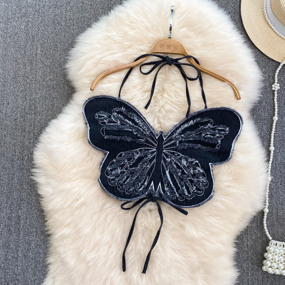 Butterfly Denim Tube Top
