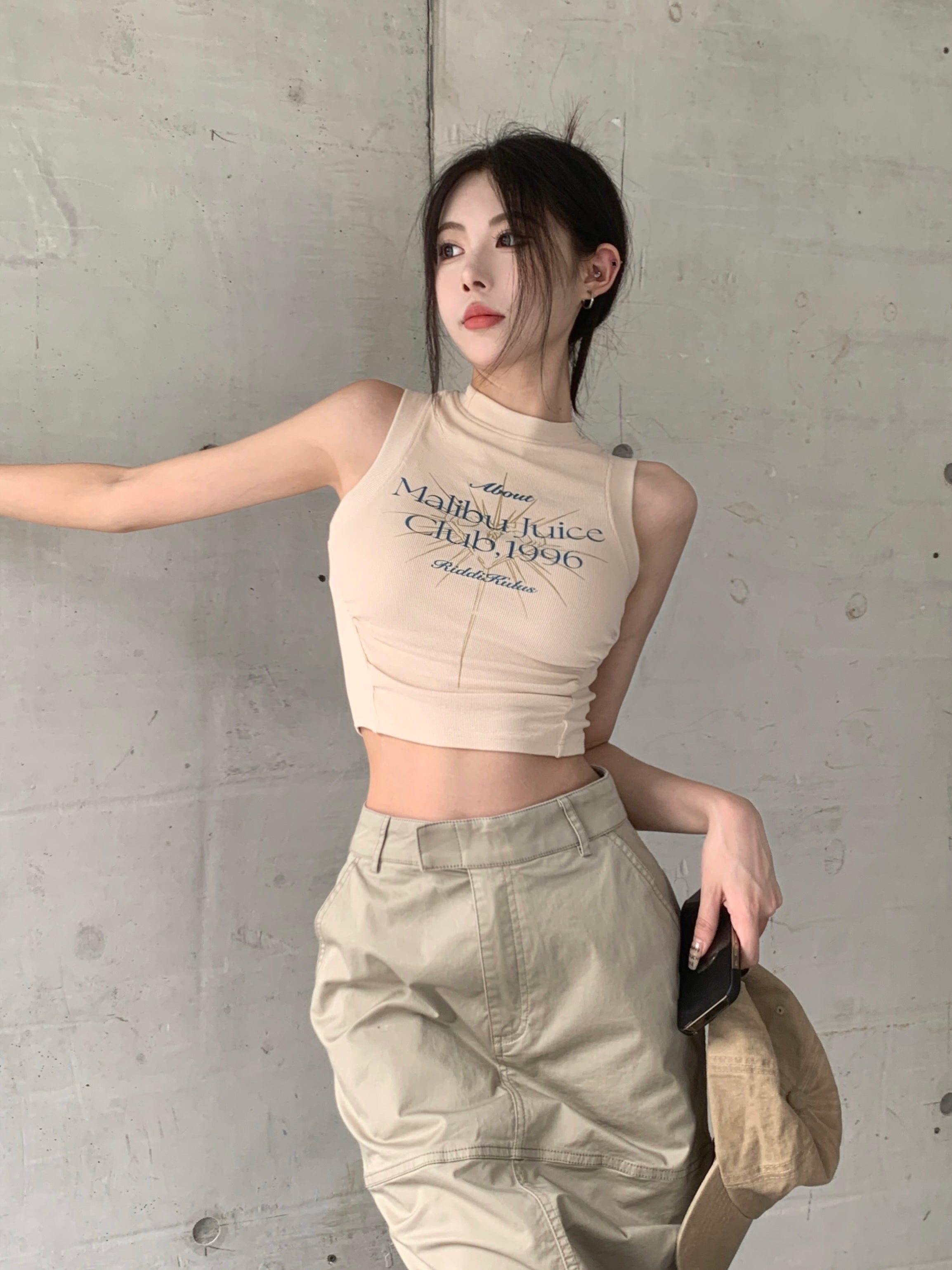 Middle Waist Cargo Long Skirt (S)