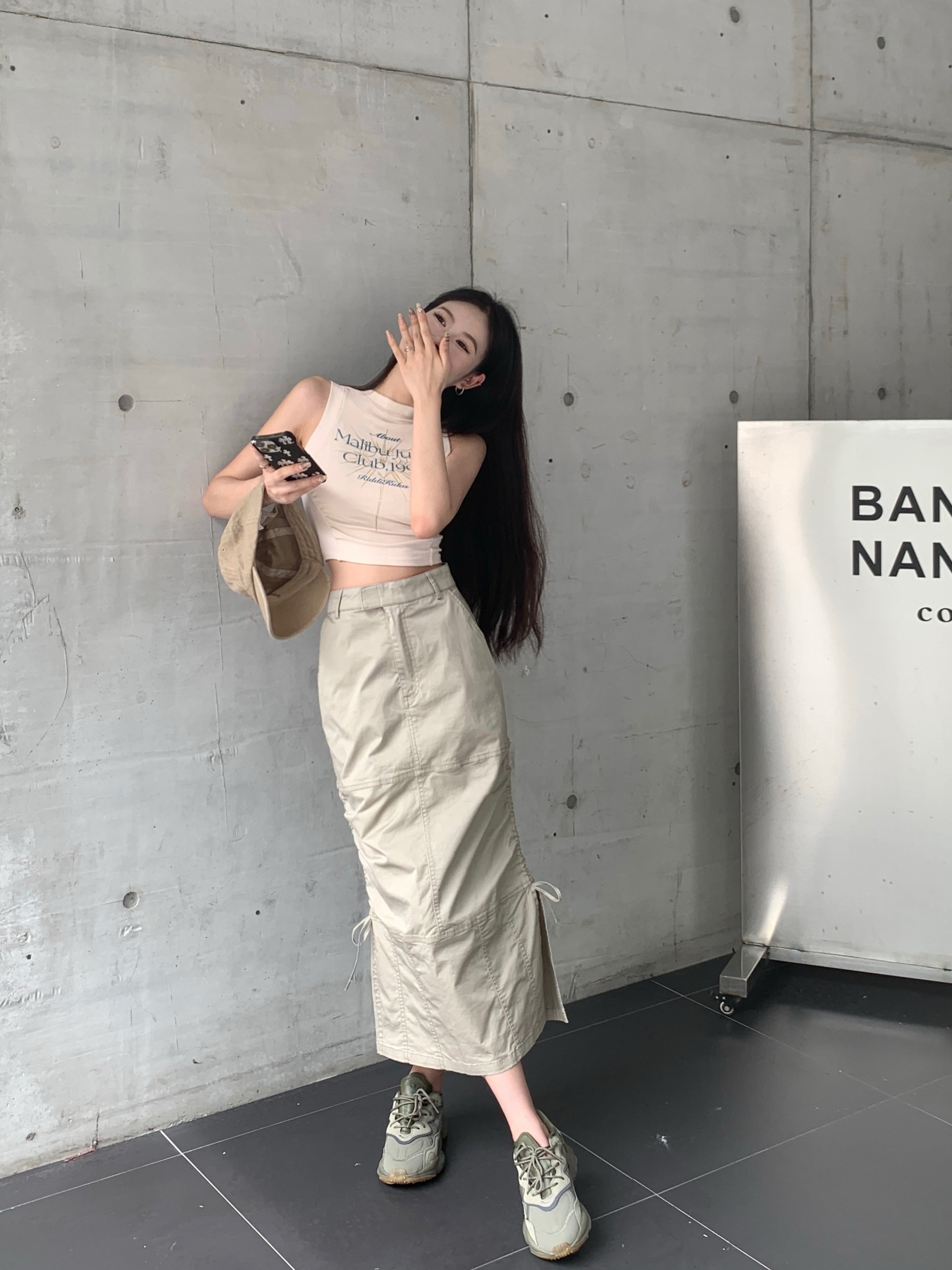 Middle Waist Cargo Long Skirt (S)