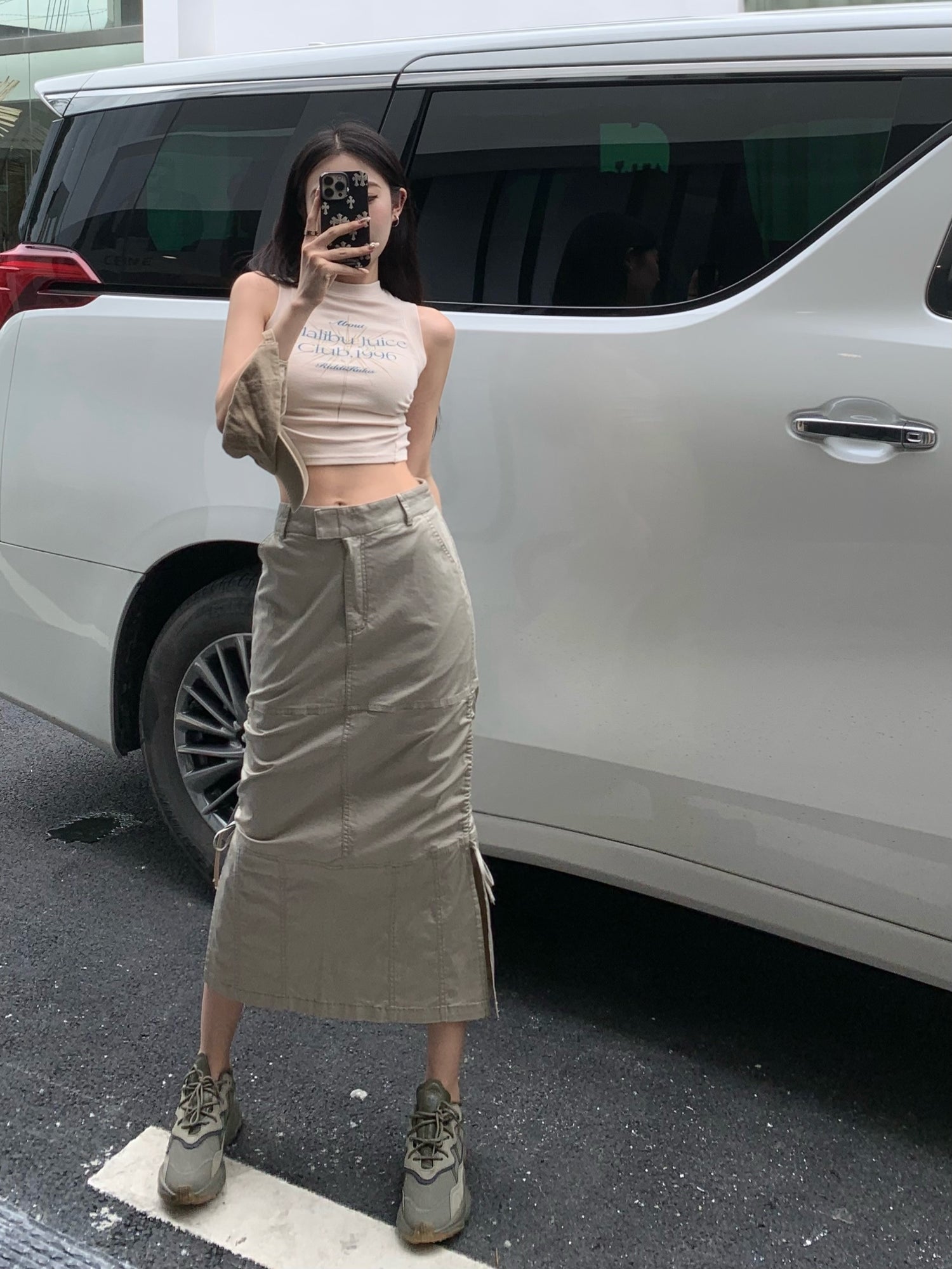 Middle Waist Cargo Long Skirt (S)