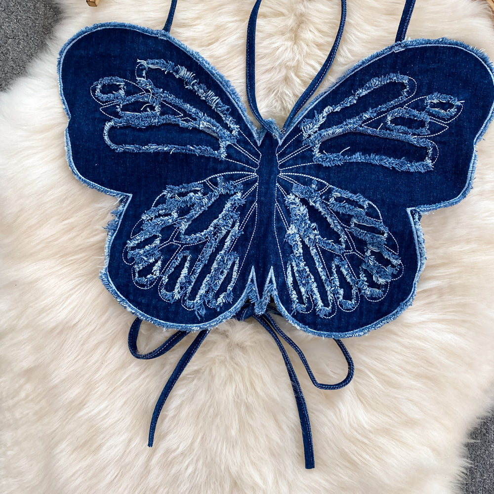 Butterfly Denim Tube Top