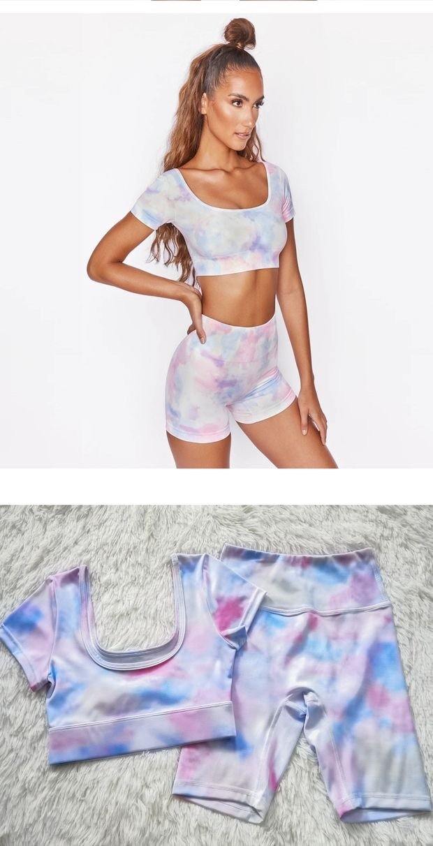 FT009 Rainbow Sportswear/ Yoga Short Pants Set - Hearts & Kisses