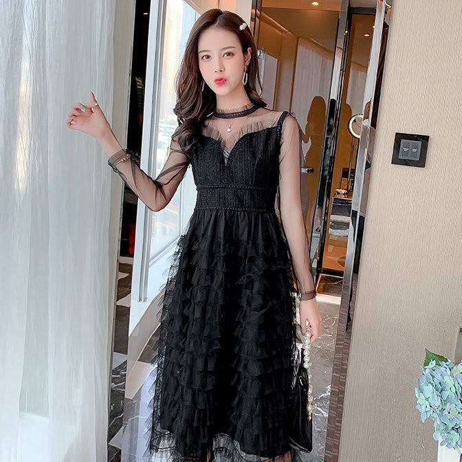 Owee Mesh Long Sleeve Dress (Purple)