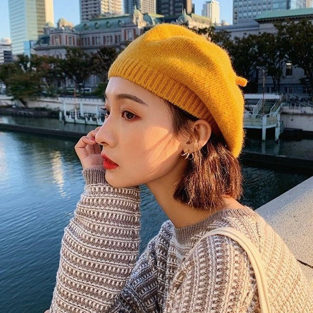 H04 Knitted Beret Hat (Pink)