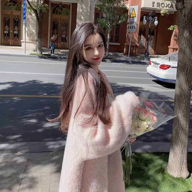 Amelia Fuzzy Long Cardigan Top/ Outerwear (Cream)