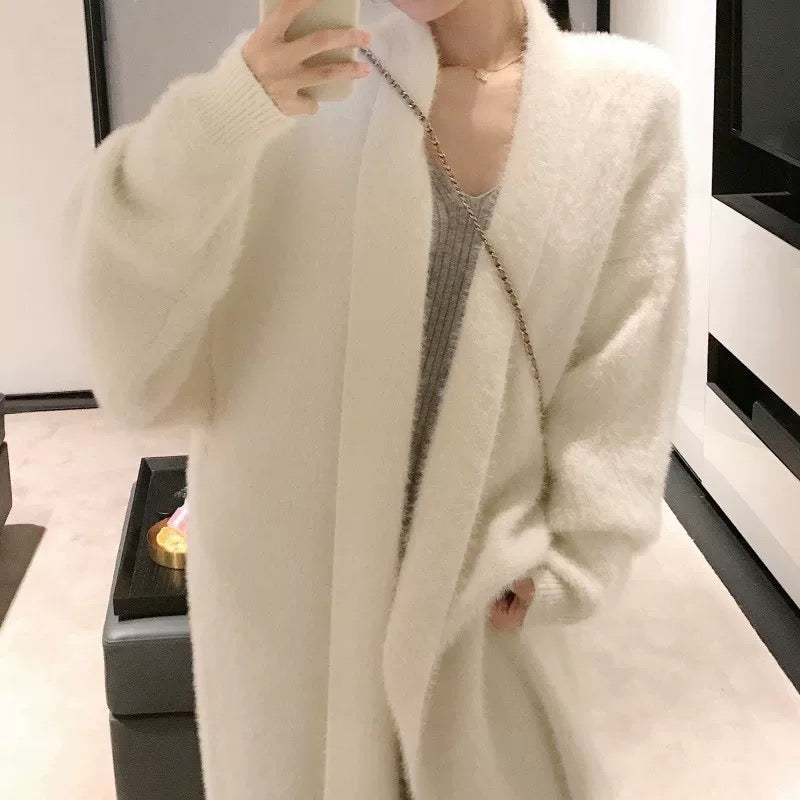Amelia Fuzzy Long Cardigan Top/ Outerwear (Cream)
