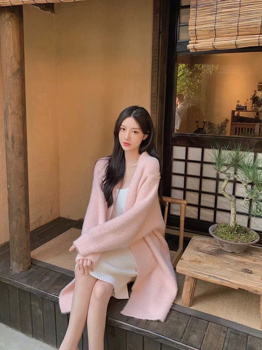 Amelia Fuzzy Long Cardigan Top/ Outerwear (Cream)